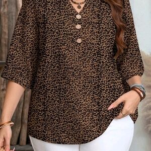 Emery Rose NWOT Black/Brown Leopard Print 1/2 Sleeve Lightweight Top Size 3XL